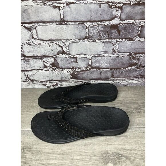 Vionic Tasha Black Suede Toe Post Studded FlipFlops Sandals Women Sz 10M US/42EU - Picture 1 of 16
